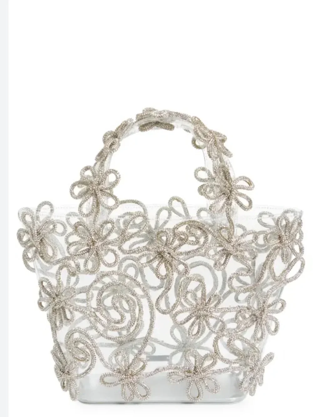 NWT cult gaia clear tote with silver floral beading